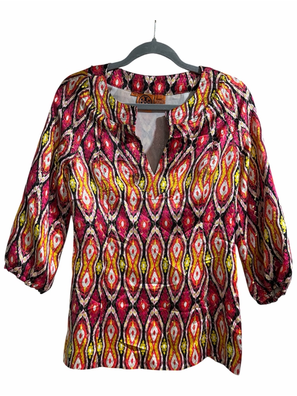 Tory Burch‎ Silk Blend Ikat Metallic Tunic Top